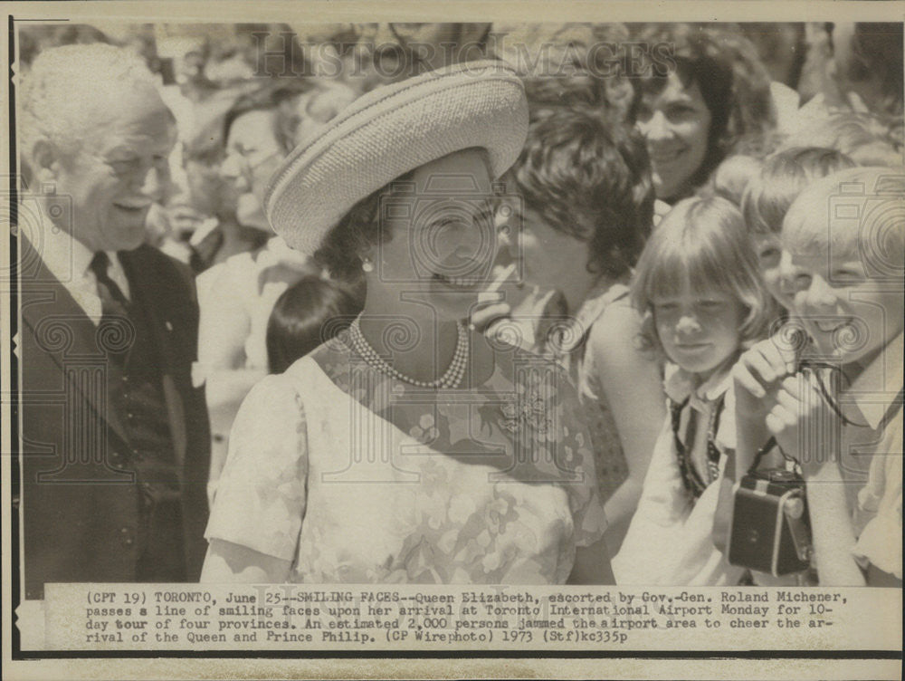 1973 Press Photo Queen Elizabeth II/Prince Philip/Roland Michener/Canada - Historic Images