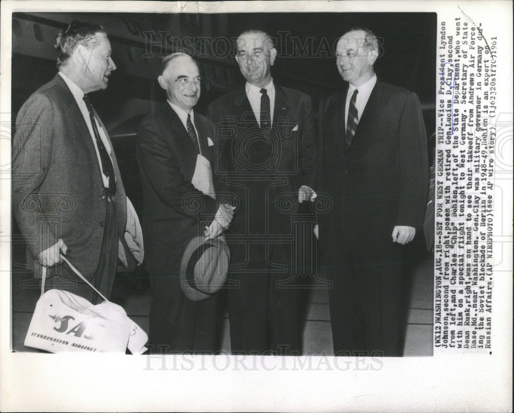 1961 Press Photo Vice President Lyndon Johnson Lucius Clay Bohlen Dean Rusk - Historic Images