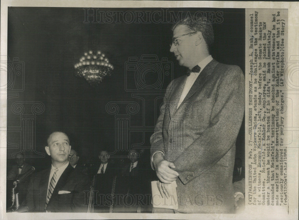 1958 Press Photo Herman Meiafelt senate rackets Committee - Historic Images