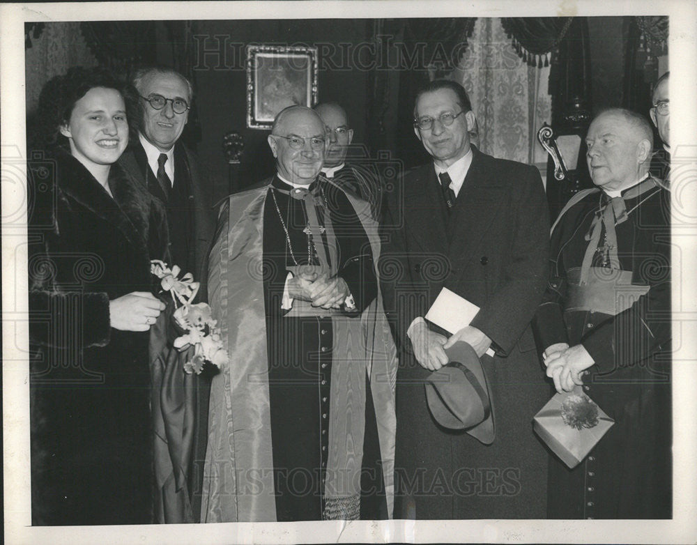 1947 Press Photo Premier Alcide DeGasperi,dght Maria Romana,Cardina Stritch - Historic Images