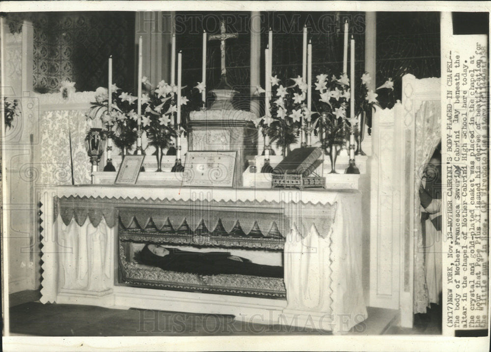 1940 Press Photo Mother Cabrini placed in chapel - Historic Images