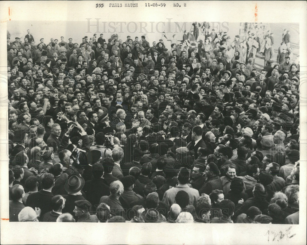 1959 Press Photo France&#39;s president de Gaulle Speech at Colmar with Crowd - Historic Images