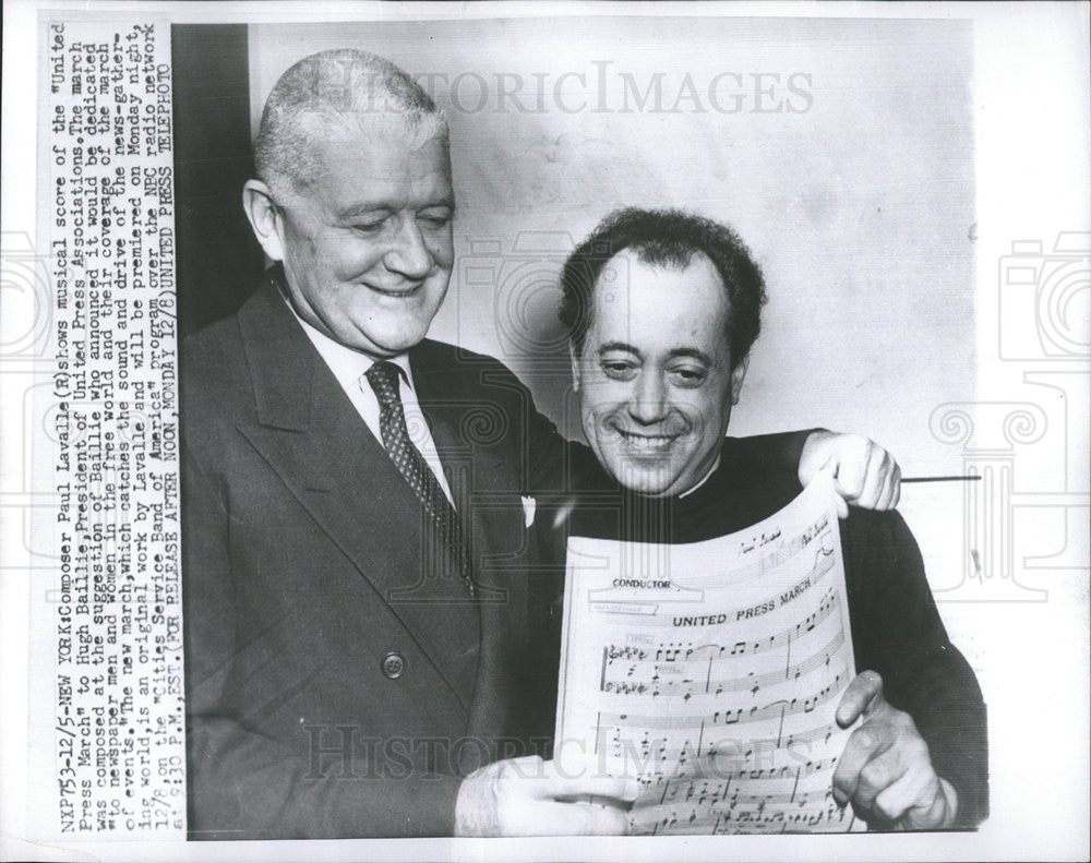 1952 Press Photo Paul Lavalle, Composer; Hugh Baillie, United Press Associations - Historic Images