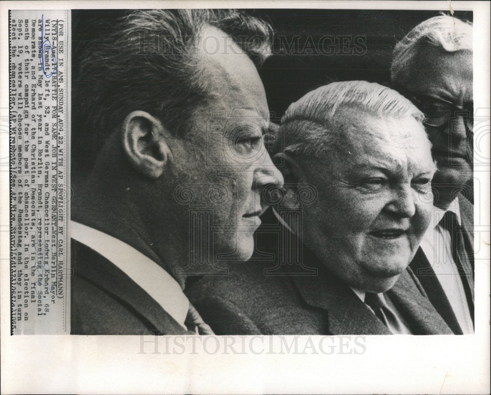 1965 Press Photo West Berlin Mayor Willy Brandt &amp; Chancellor Ludwig Erhard - Historic Images