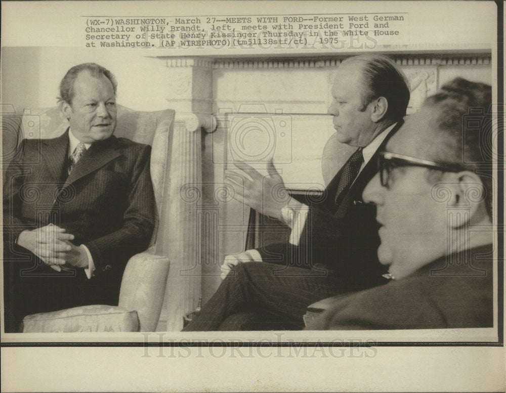 1975 Press Photo Former Chancellor Willy Brandt President Ford Henry Kissenger - Historic Images