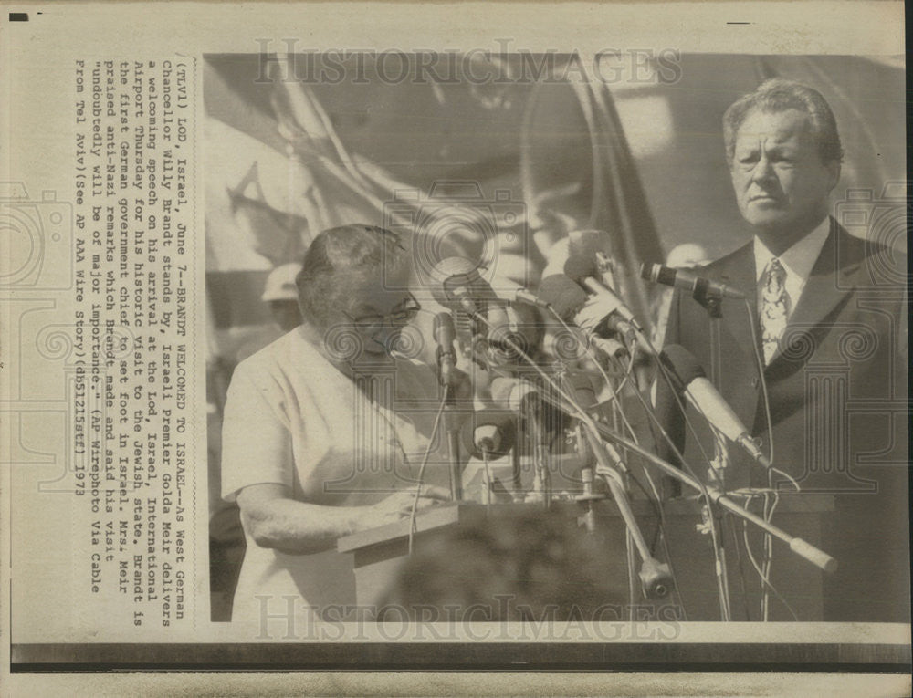 1973 Press Photo West German Politician Willy Brandt Israel Minister Golda Meir - Historic Images