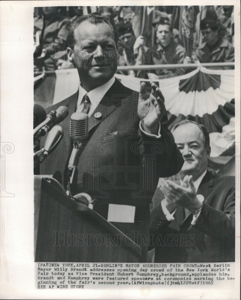 1965 Press Photo West Berlin Mayor Wille Brandit addresses opening day crowd. - Historic Images