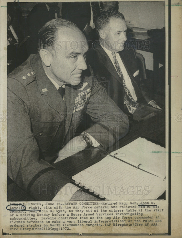 1972 Press Photo Maj Gen John D Lavelle Air Force General - Historic Images