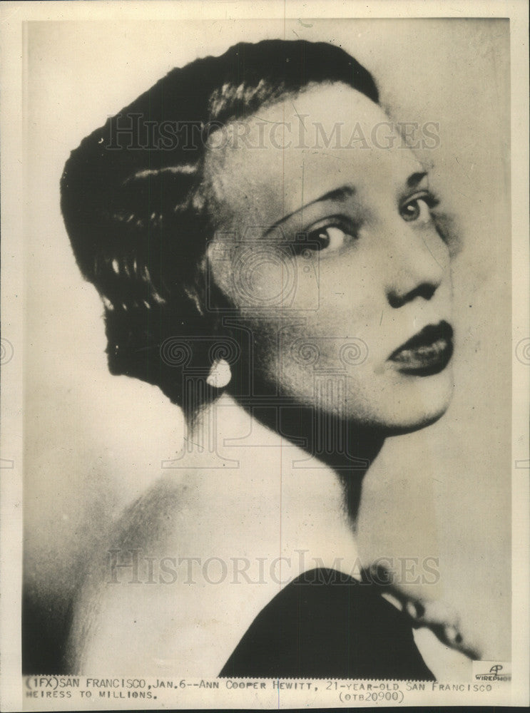 PRESS PHOTO ANN COOPER HEWITT SAN FRANCISCO HEIRESS - Historic Images