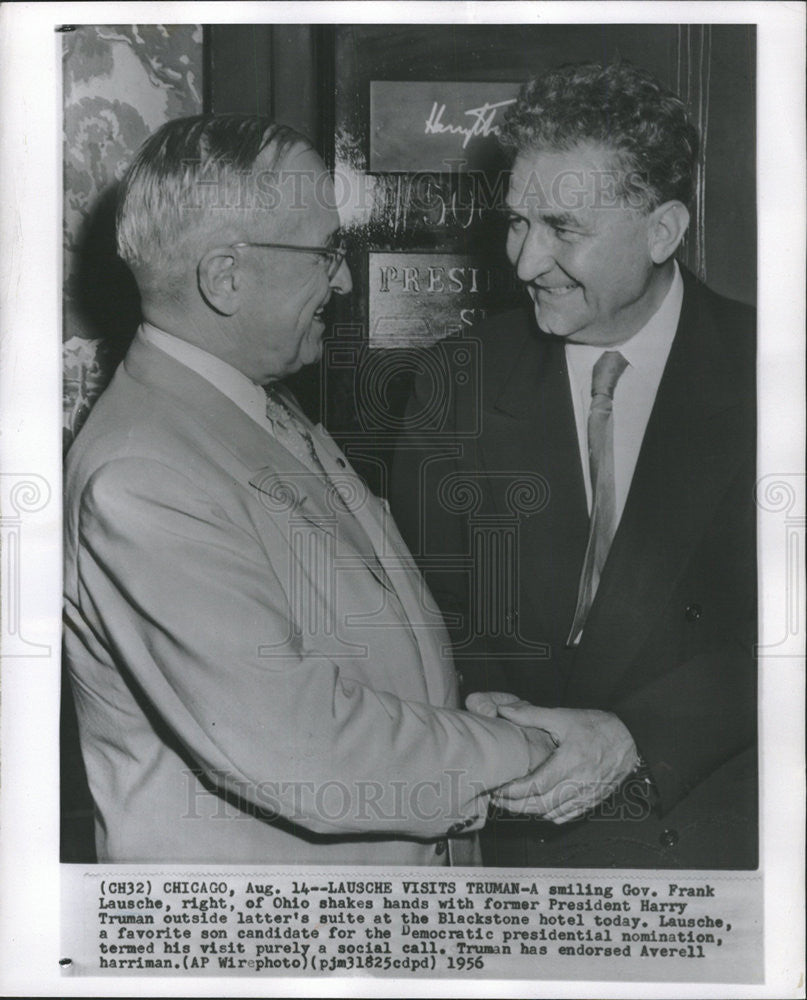 1956 Press Photo Gov. Frank lausche Ohio president Harry Truman - Historic Images