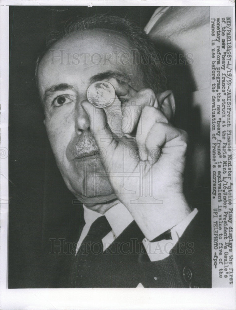 1959 Press Photo French Finance Minister Antoine Pinay - Historic Images