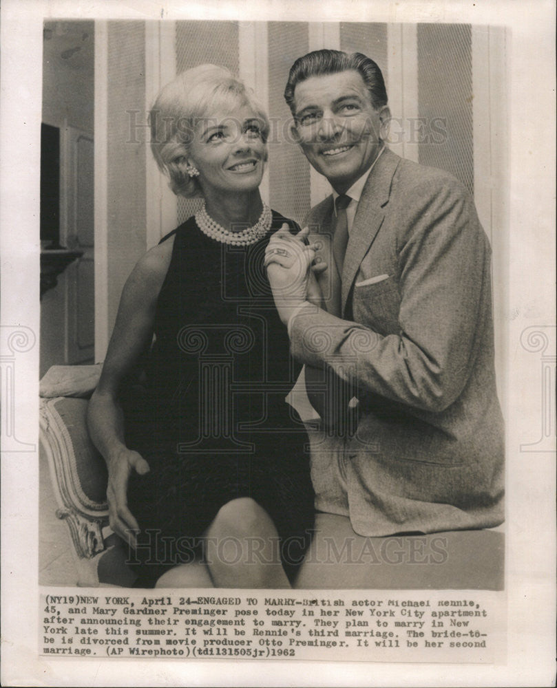 1962 Press Photo Michael Rennie British Actor Mary Gardner Preminger Fiancee - Historic Images