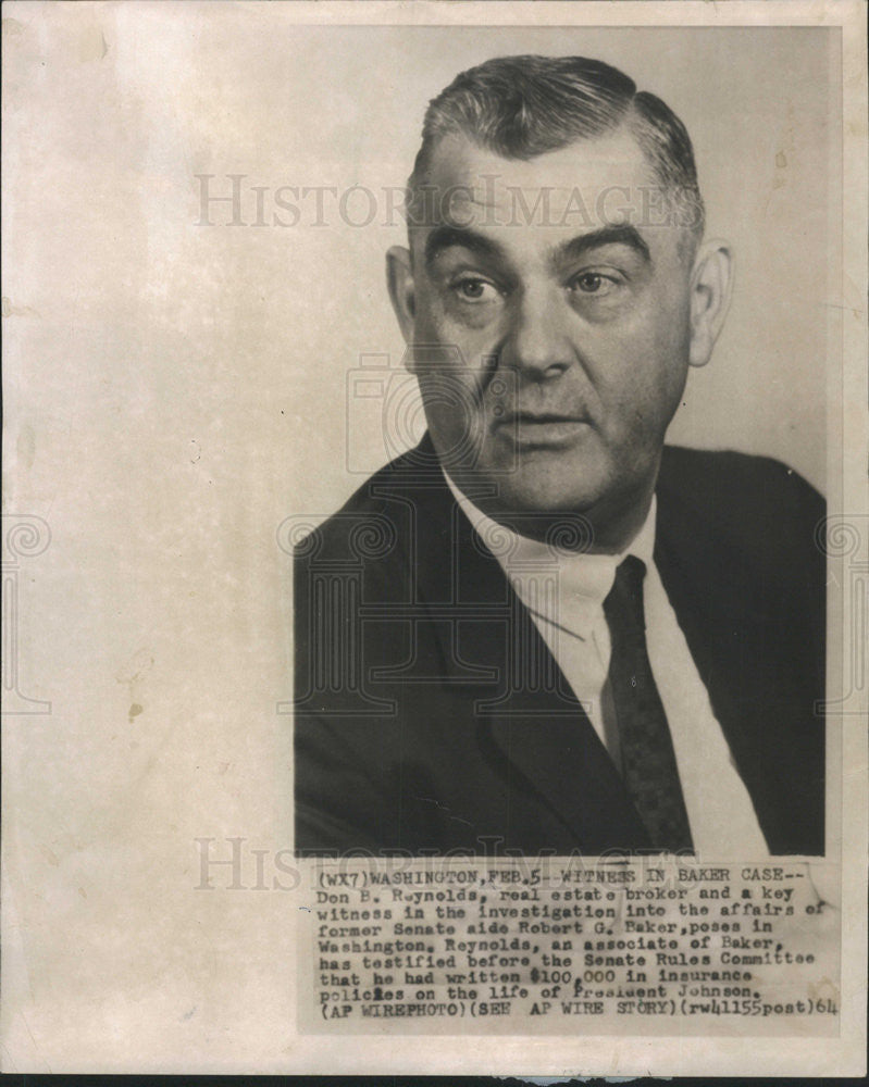 1964 Press Photo Don B Reynolds Real Estate Broker Witness Baker Case - Historic Images