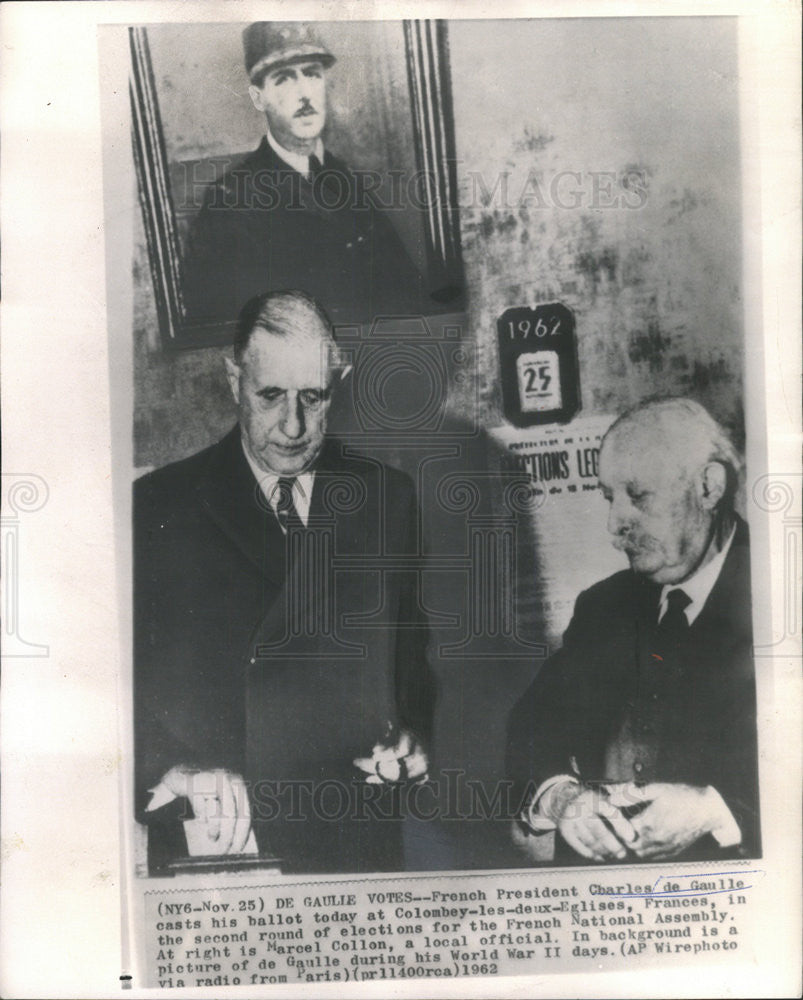 1962 Press Photo President Charles de Gaulle voting in French National Assembly - Historic Images