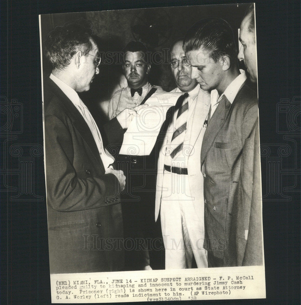 1938 Press Photo McCall Pleads Guilty Kidnapping Murdering Jimmy Cash - Historic Images