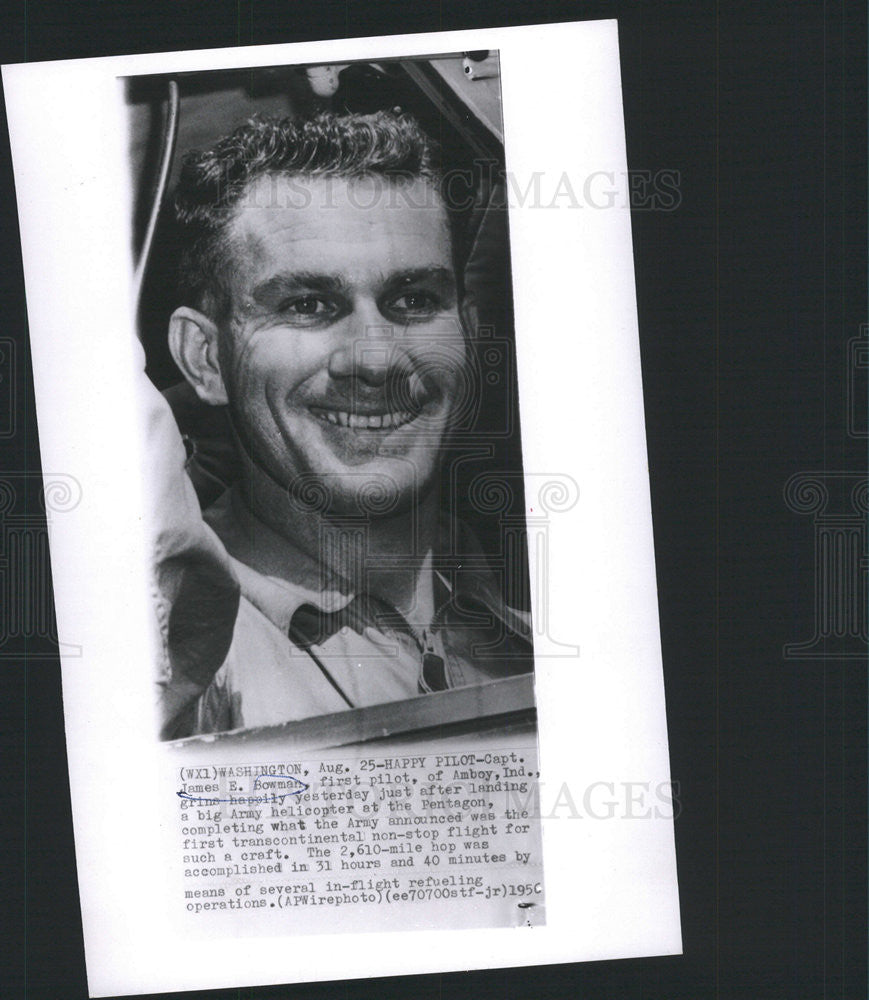 1956 Press Photo Captain James E Bowman Army Transcontinental nonstop flight - Historic Images