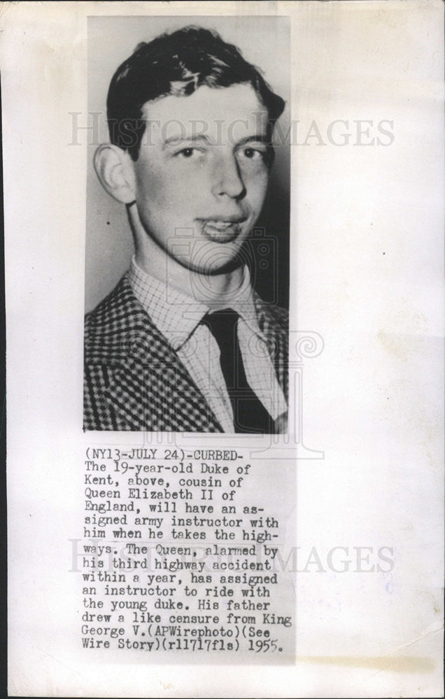 1955 Press Photo Duke of Kent, 19 Years Old, Cousin of Queeen Elizabeth II - Historic Images