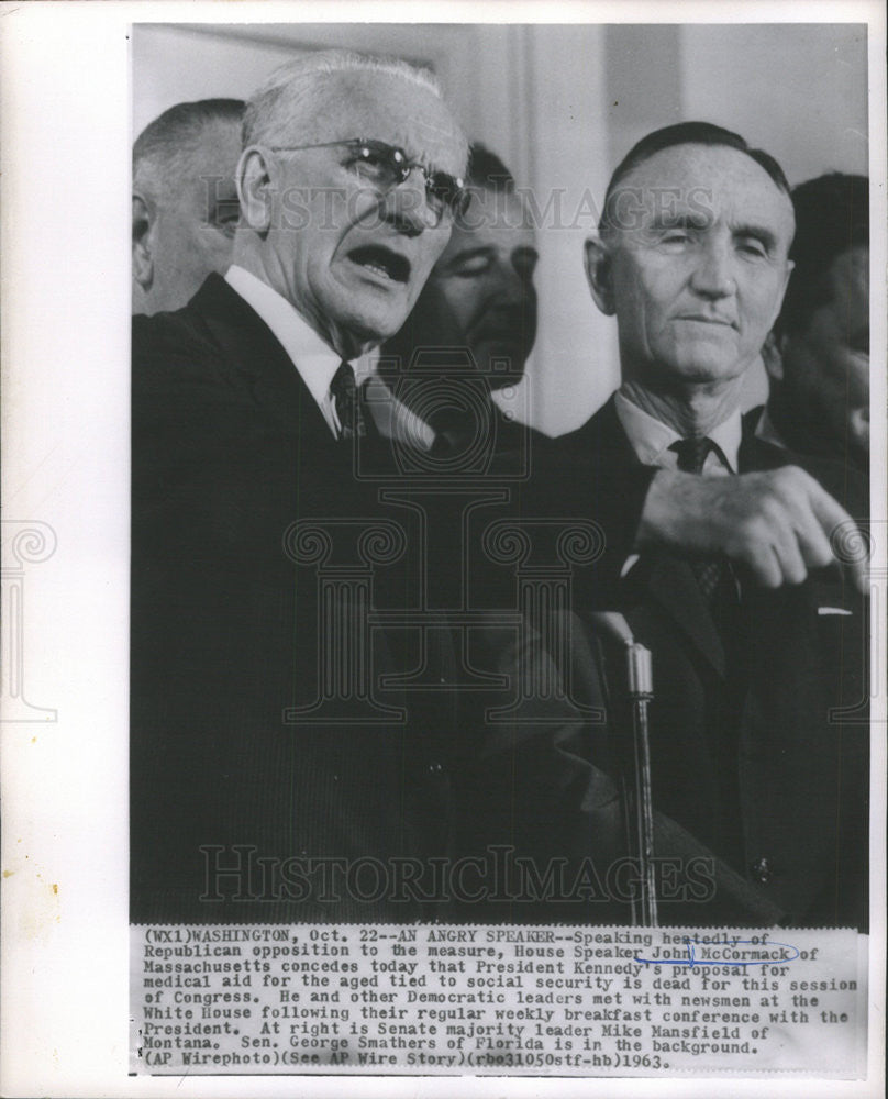 1963 Press Photo House Speaker John McCormack - Historic Images