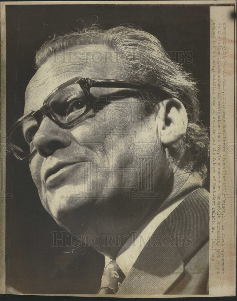 1975 Press Photo Former West German Chancellor Willy Brandt At Vanderbilt - Historic Images