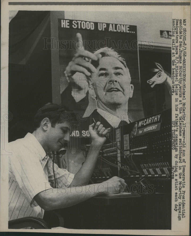 1968 Press Photo Michael McCarthy Senator Eugene McCarthy Son - Historic Images