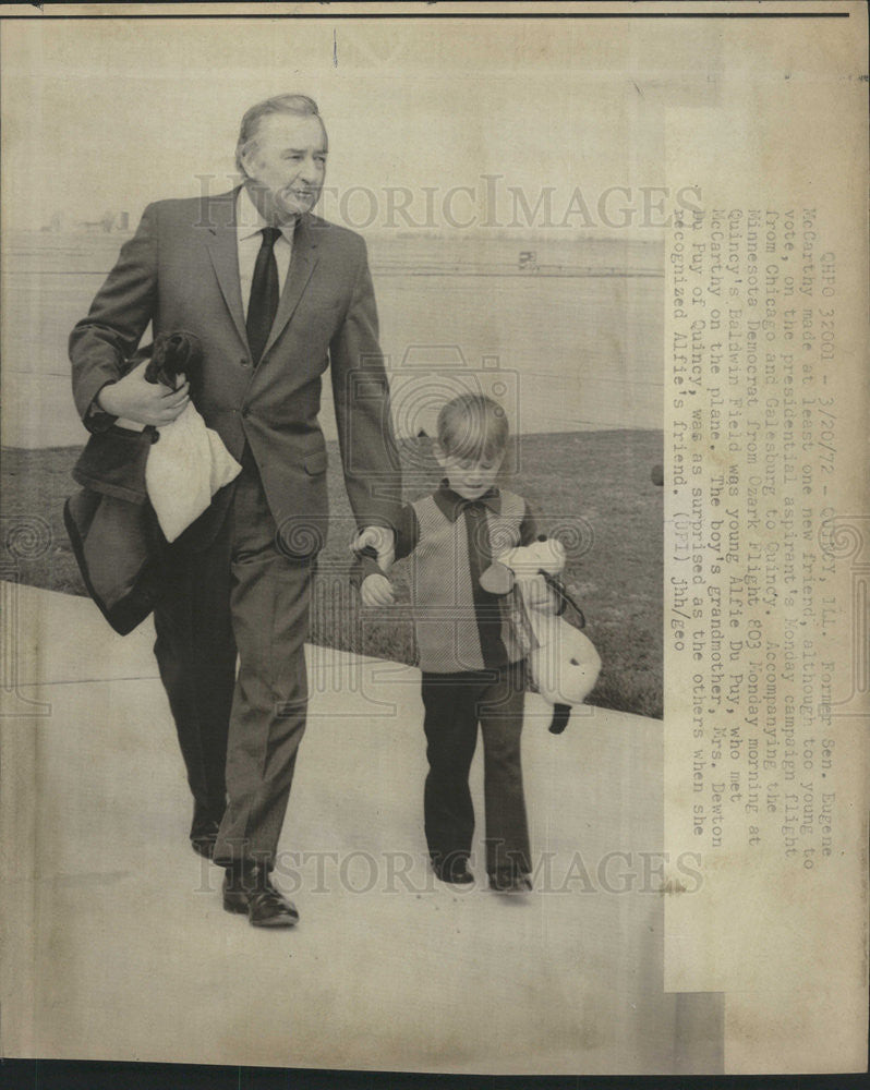 1972 Press Photo Earner Sen. Eugene McCarthy Chicago and Gales burg to Guindy - Historic Images