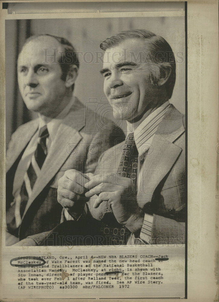 1972 Press Photo Jack McCloskey Portland Trailblazers Head Coach - Historic Images