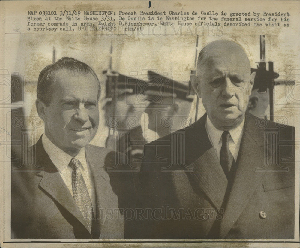 1970 Press Photo French President Charles de Gaulle by President Nixon - Historic Images