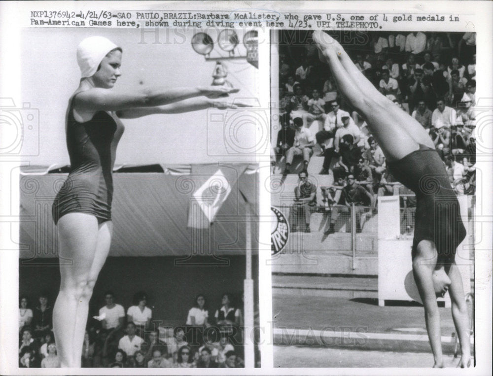 1963 Press Photo Barbara McAlister American diver Gold Medals Pan-American Game - Historic Images