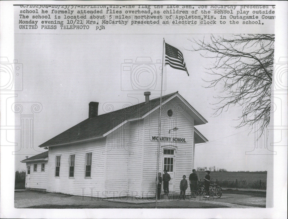 1957 Press Photo SEN. JOE MCCARTHY MCCARTHY SCHOOL - Historic Images