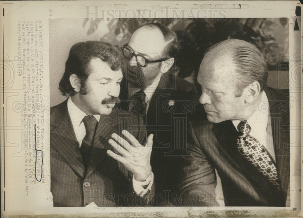 1974 Press Photo Algerian Prime Minister Bouteflija with President Ford - Historic Images