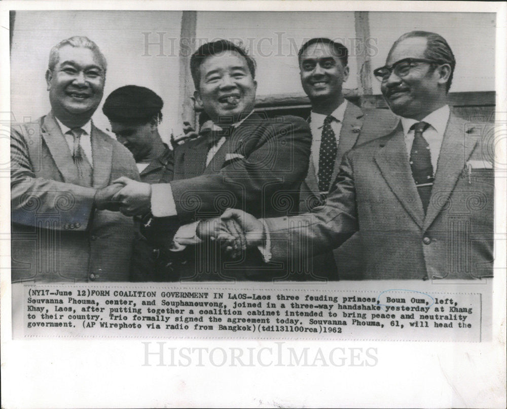 1962 Press Photo Three Feuding Princes Of Loas Put Together Coalition Cabinet - Historic Images