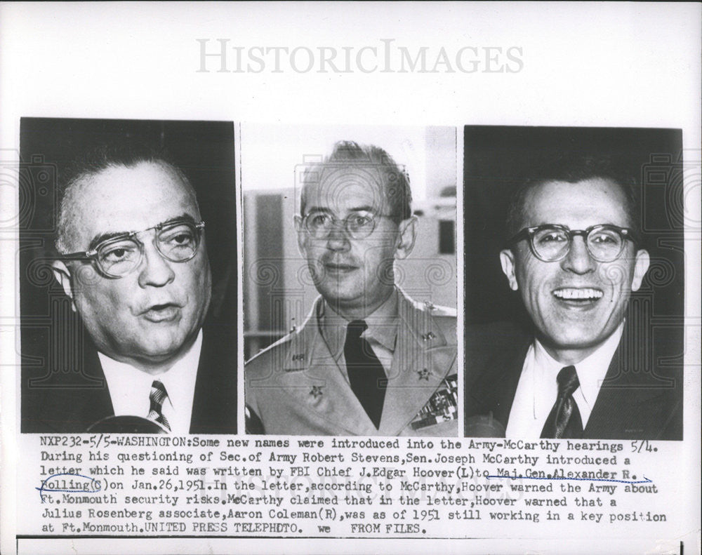 1954 Press Photo  Army-McCarthy Hearings Maj Gen Rolling, Robert Stevens - Historic Images