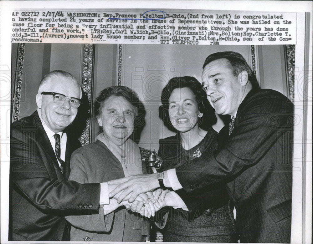 1964 Press Photo REP. FRANCES P. BOLTON  REP.CARL W. RICH MRS. BOLTON - Historic Images