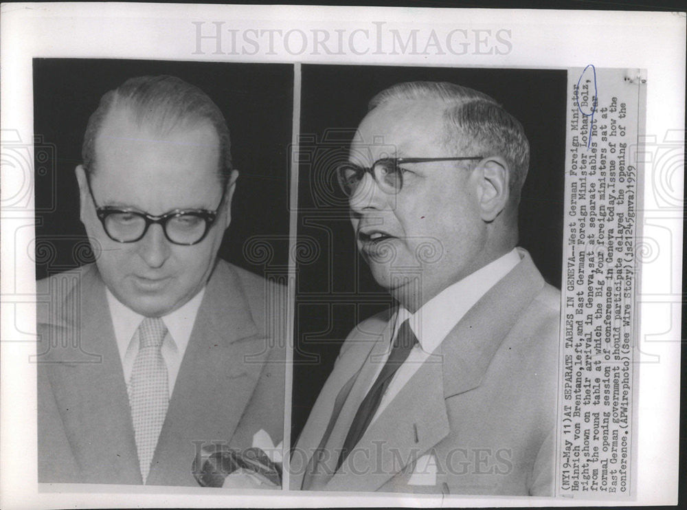 1959 Press Photo Heinrich Von Brentano Lothar Bolz German Foreign Minister - Historic Images