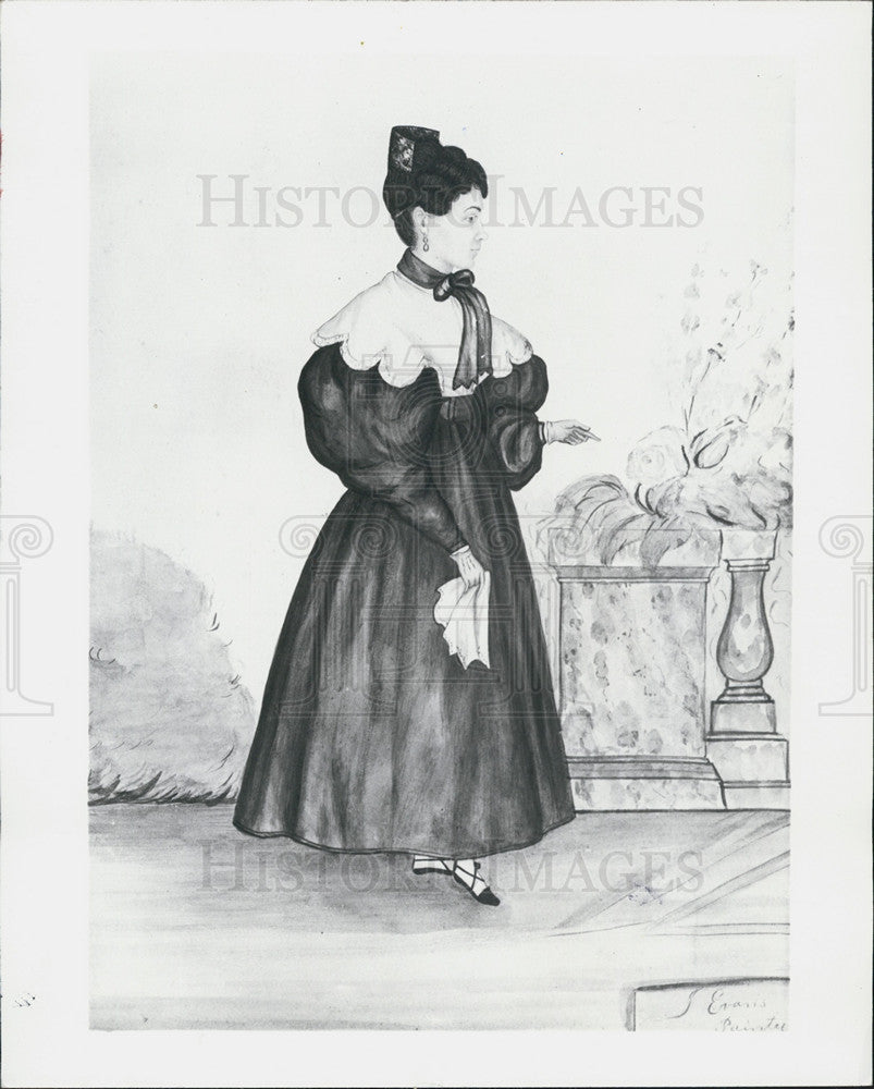 1974 Press Photo Watercolor &quot;Woman in a Garden&quot; by J. Evans ca. 1832 - Historic Images