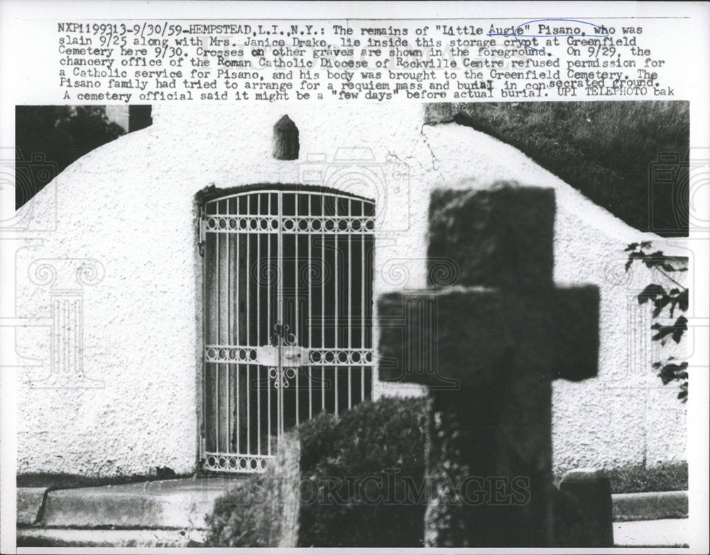 1959 Press Photo &quot;Little Augie Pisano&#39;s&quot; Crypt At Greenfield Cemetery - Historic Images