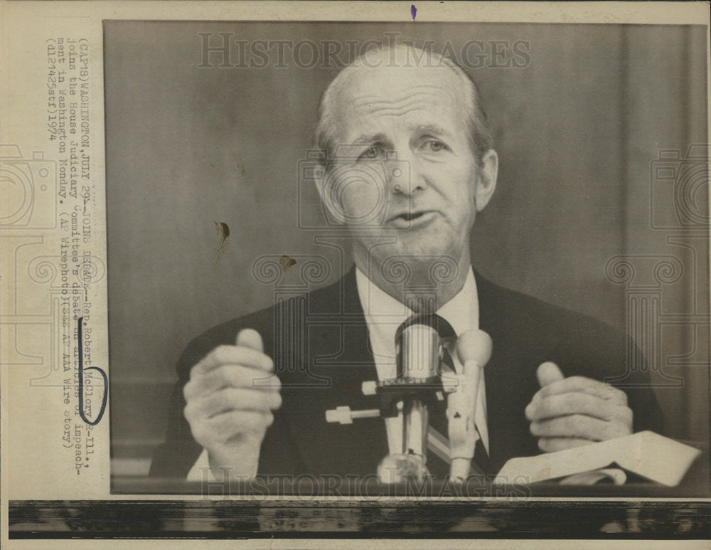 1974 Press Photo Rep Robert McClory Joins House In Impeachment Discussion - Historic Images