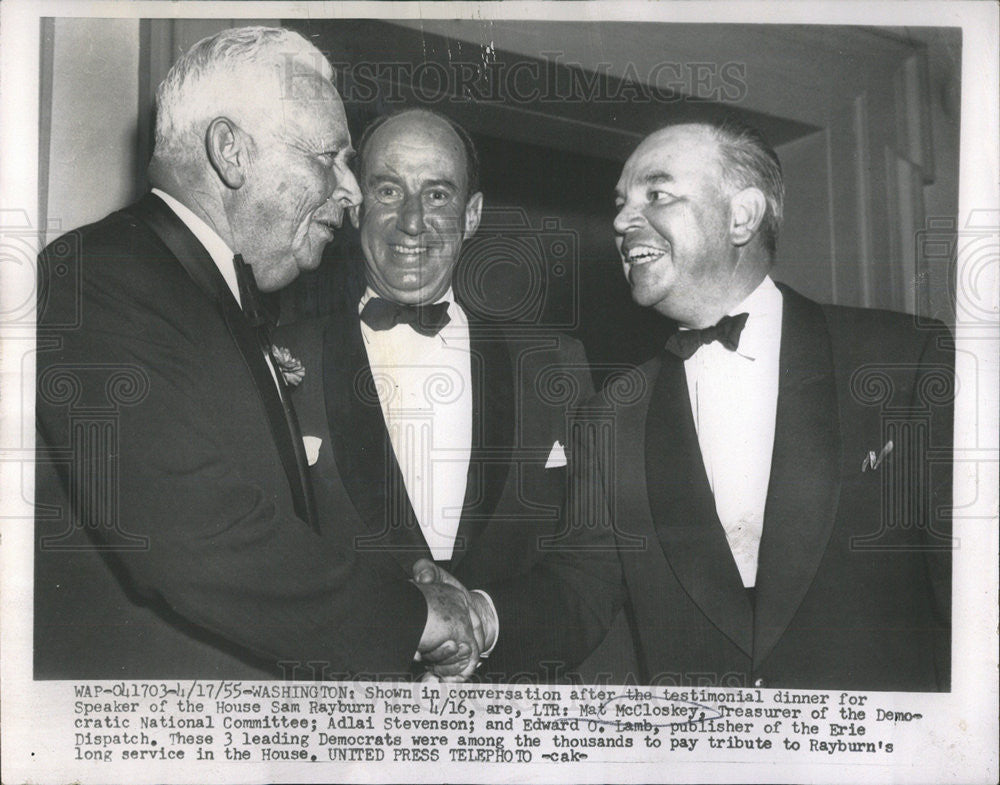 1955 Press Photo Sam Rayburn and Mat McCloskey - Historic Images