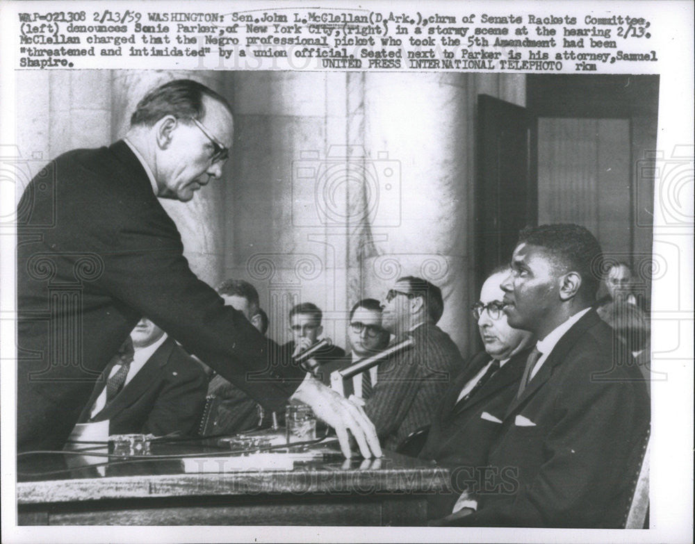 1959 Press Photo Senator John McClellan Sonie Parker Samuel Shapiro Rackets - Historic Images