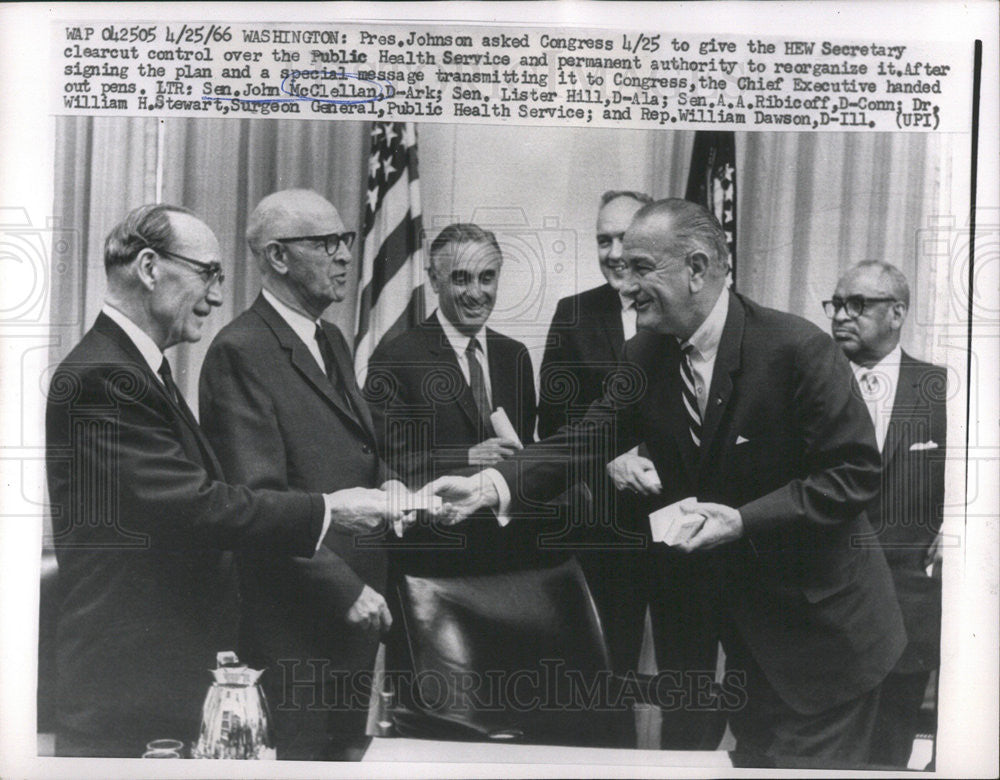 1966 Press Photo President Johnson Senator John McClellan - Historic Images