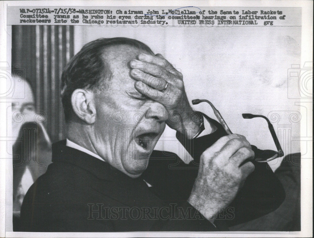 1958 Press Photo Chairman John L. McClellan Senate Labor Rackets Committee - Historic Images