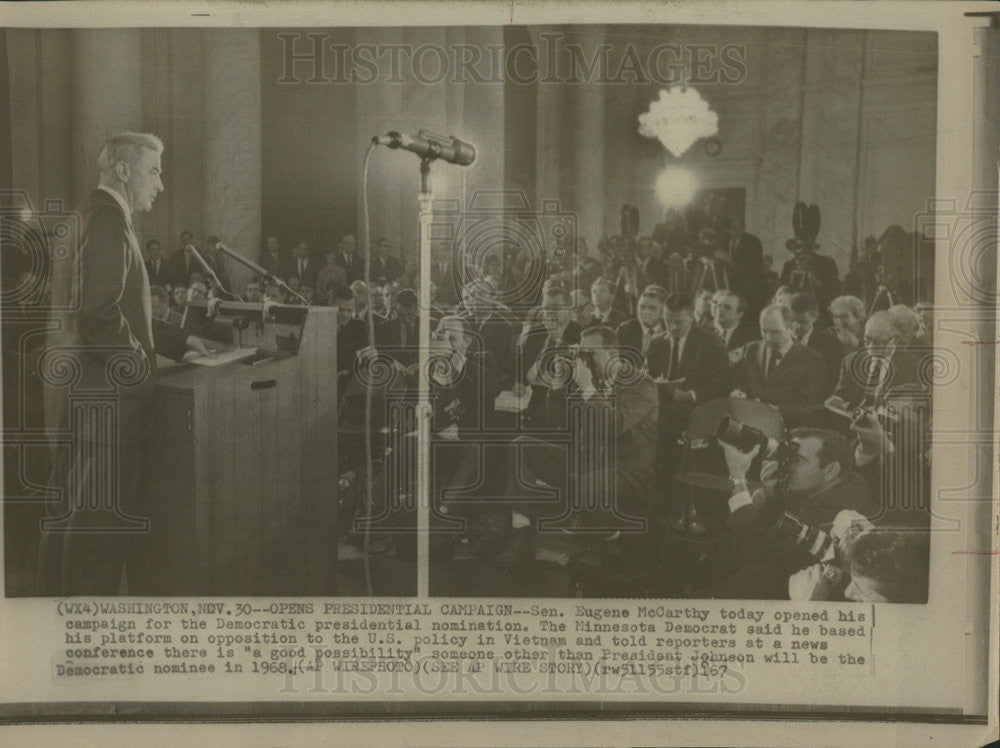 1967 Press Photo Senator Eugene McCarthy Opens Campaign Democratic Presidential - Historic Images