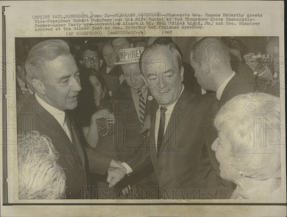 1966 Press Photo Senator Eugene McCarthy Vice President Hubert Humphrey Muriel - Historic Images