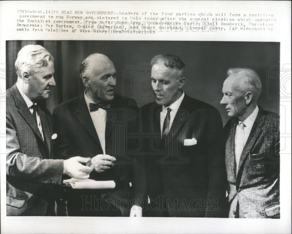 1965 Press Photo John Lyng Kjell Bondevik Per Borten Bengt Roisland Norway - Historic Images