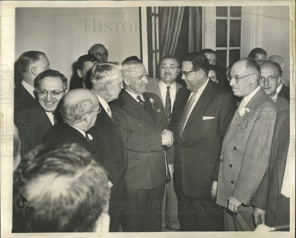 1955 Press Photo John Cutknecht Harry Truman Joseph Lohman Chicago Sherman Hotel - Historic Images