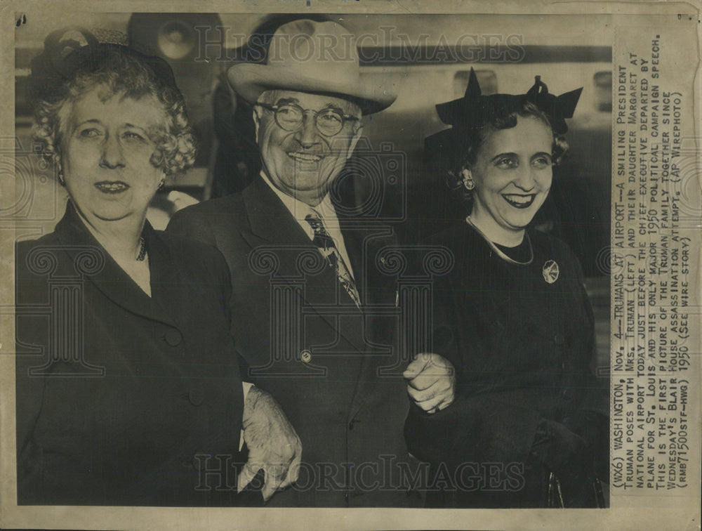 1950 Press Photo President Truman, wife, and daughter Margaret - Historic Images