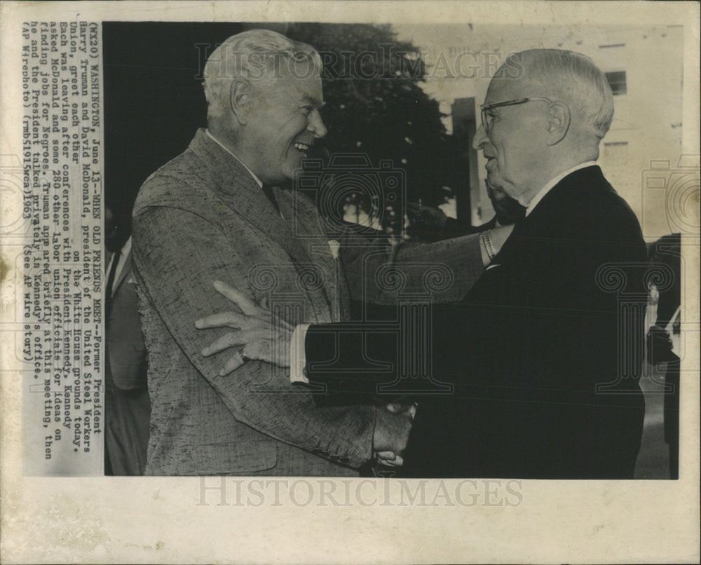 1963 Press Photo President Truman and David McDonald, United Steel Workers Union - Historic Images