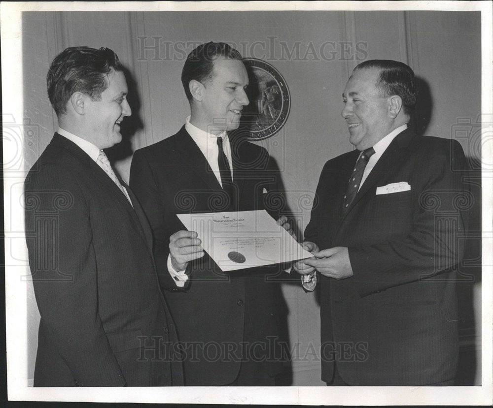 1961 Press Photo Gerald Marks,Dr John Rettaliata and Mayor Richard J Daley - Historic Images