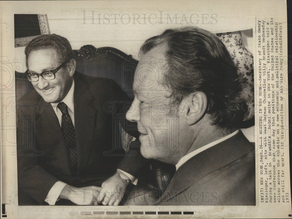 1973 Press Photo Secy of State Henry Kissinger and Willy Brandt - Historic Images