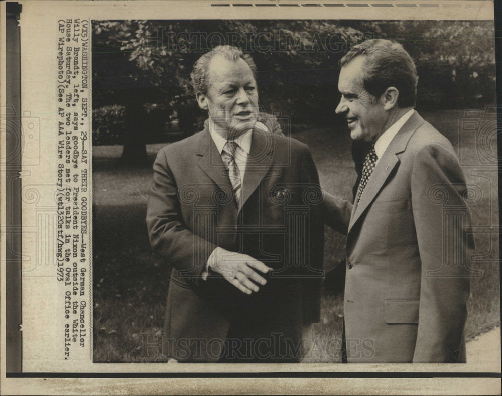 1973 Press Photo Willy Brandt West German Chancellor With President Nixon - Historic Images